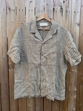 Road to nowhere Relaxed Short-Sleeve Linen Stripe Shirt - Beige White